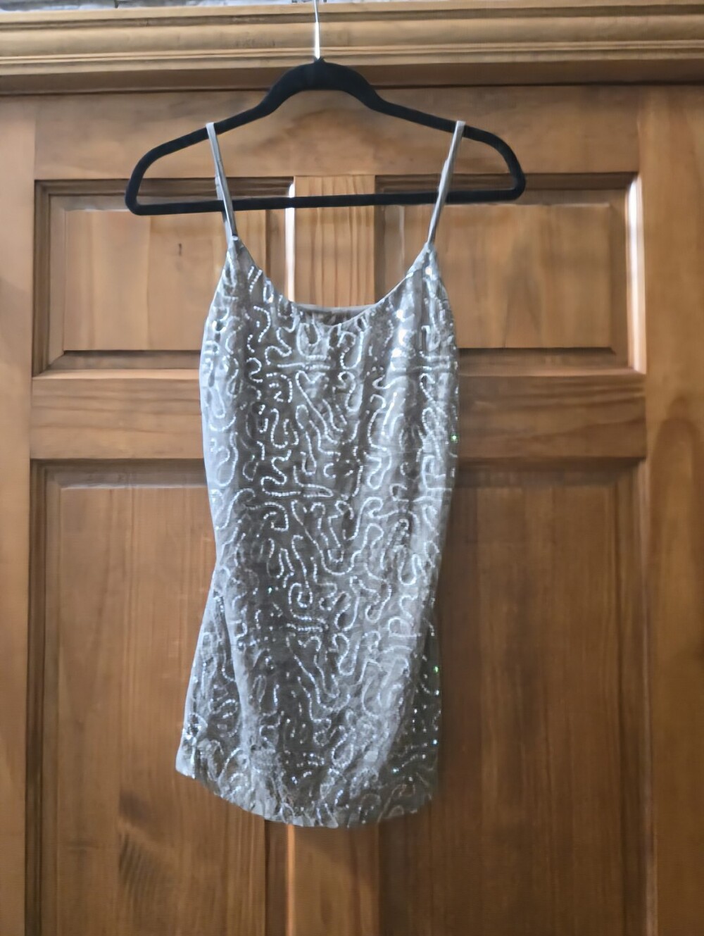 Vanity Light Brown Sequin Cami Tank Top - Women's Evening Top Shimmery Size L
